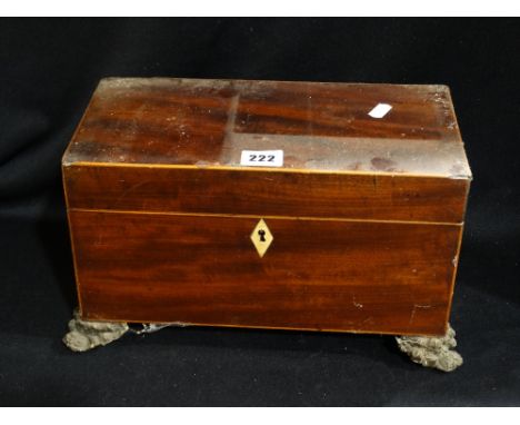 A Georgian Mahogany Tea Caddy With Side Ring Handles