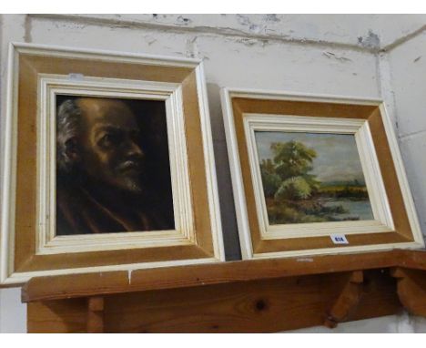 Two 20th Century School Oils, One A Portrait, The Other A Landscape &amp; River View