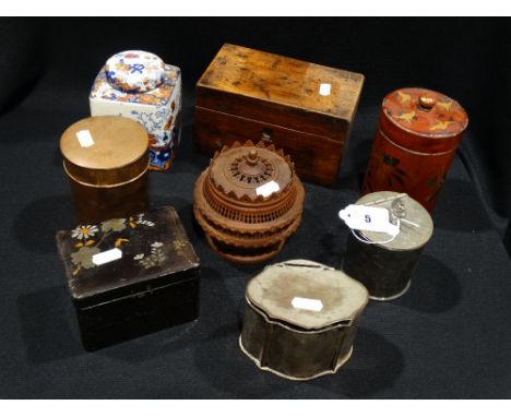 A Transfer Decorated Pottery Tea Caddy. Together With Further Tea Caddies &amp; Boxes (8)