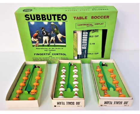 SELECTION OF SUBBUTEOincluding a baize playing surface, World Cup trophy, boxed, FA Cup, three goal nets, various balls, sele