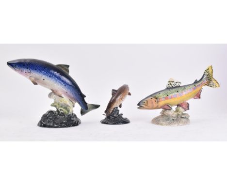 A collection of three vintage 20th century Beswick ceramic fish models. The lot to include an Atlantic Salmon 1233, a trout 1