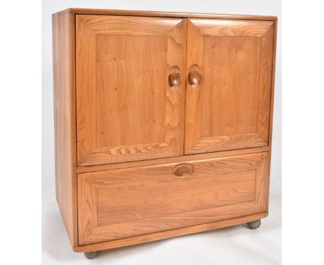 Lucian Ercolani - Ercol - Windsor Range - A retro 20th century circa 1970s elm wood television / hi-fi media cupboard cabinet