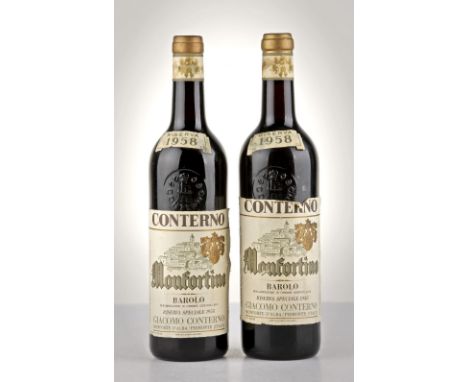 Barolo Monfortino Riserva Speciale 1958, Giacomo Conterno Langhe SF 96/100 Collo inferiore, etichette lievemente strappate. C