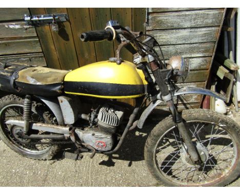 A 1973 Garelli Tiger Cross restoration project, registration number RYD 57L, frame number 00771, engine number 045782, yellow