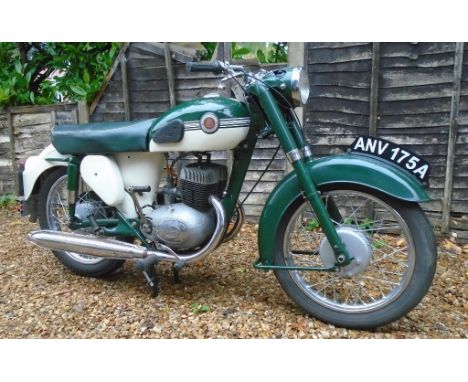 A 1963 Francis Barnett 250cc Cruiser Twin, registration number ANV 175A, green. Subject of an older restoration, this Francis