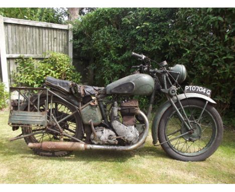 A 1945 BSA M20, registration number PTO 704G, ***frame number 92050 (not 40532 as V5)***, Khaki green. single ownership since