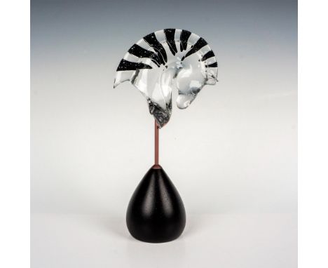 Lead crystal zebra head, with an elegant blend of gold-tone metal stand that sits on blends wood base. Swarovski backstamp. T