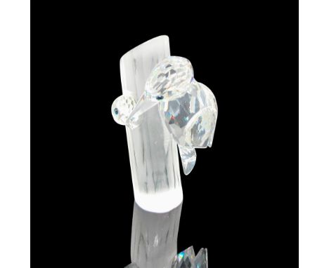 Faceted crystal figurine modeled as a mother woodpecker tending to her baby inside a frosted crystal tree trunk. From the SCS