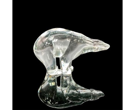 A clear figure of a polar bear standing. Baccarat marked. This item has its original box: 8.25"L x 5.5"W x 3"H. Dimensions: 6