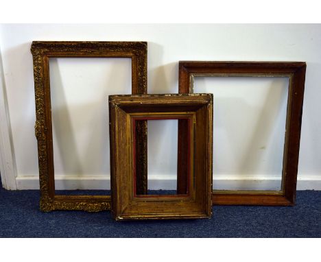 A group of six antique and vintage picture frames, one heavy small gilt example, a burr walnut frame, a good gilt example and