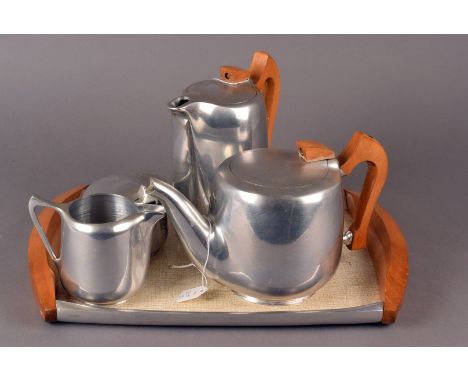 A vintage Piquet Ware tea set, with tray, hot water jug, teapot, milk jug and sugar basin (5) 