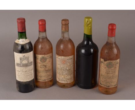 A mixed box of six bottles of white and red Bordeaux wines, including Grand Vin Barsac 1961, 1964 & 1966, plus Banyuls demi-s