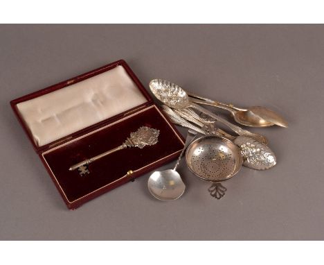 A collection of silver and silver plated items, including an interesting white metal presentation key in fitted box having pl