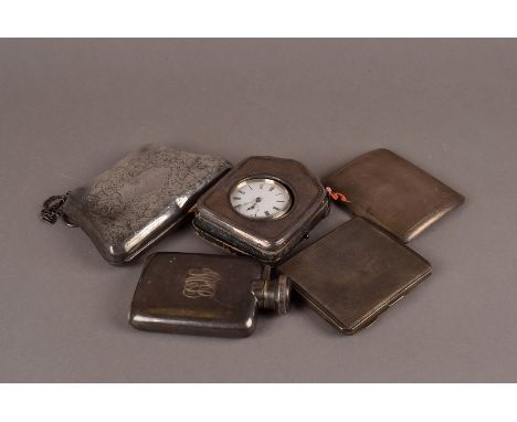 A George V period silver purse by Henry Wilkinson & Co, together with two George V silver cigarette cases, a silver fronted p