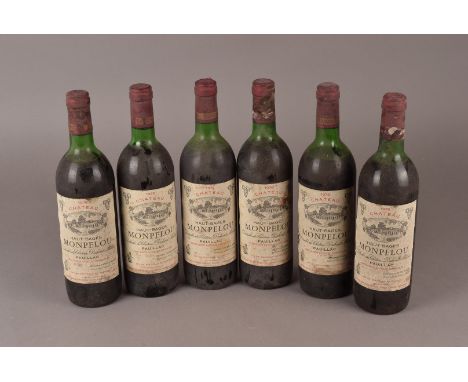 Six bottles of Haut Bages Monpelou Pauillac 1976 rouge, from the Medoc Bordeaux region of France(6) 