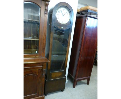 A 1950s oak longcase clock, chiming on rods 196 cm H 