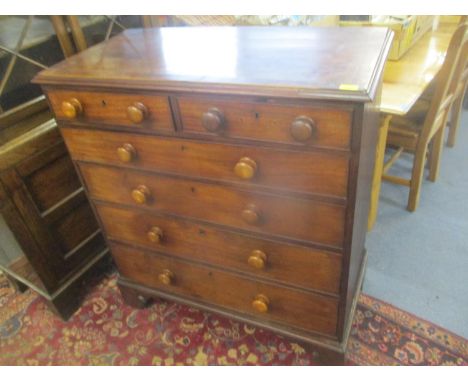 19th century string inlaid mahogany chest of six drawers, on bracket feet 109h x 98.5cm w 