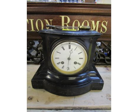 Late 19th century French Henri Marc, Paris black slate mantle clock with twin ormolu lion mask ring carrying handles, with en