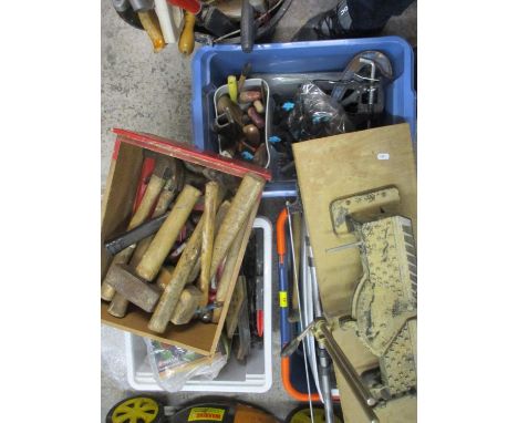 A quantity of hand tools to include Mitre saw and hammers etc (5 boxes) 
