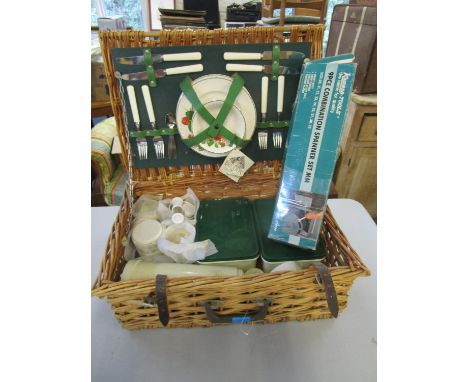 A Brexton wicker picnic basket with fitted interior, and a boxed nine piece combination spanner set, Elizabethan Electronics 