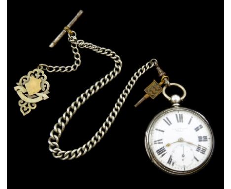 Victorian silver open face key wound lever pocket watch by L. Hinchcliffe, Hope Street, Filey, No. 67874, white enamel dial w