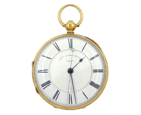 Victorian 18ct gold open face key wound lever pocket watch by Thomas Russell, Liverpool & London, No. 60854, stop/work lever,