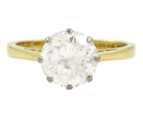 18ct gold single stone round brilliant cut diamond ring, hallmarked, diamond approx 1.60 caratCondition Report: Approx 3.25gm