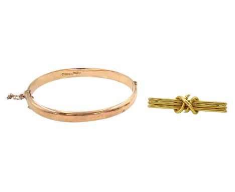 Early 20th century 15ct gold brooch, stamped and a 9ct rose gold bangle, hallmarkedCondition Report:Brooch approx 3.1gm, back