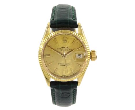 Rolex Oyster perpetual Datejust ladies 18ct gold automatic wristwatch, circa 1963, Ref. 6517, serial No. 882914, champagne di