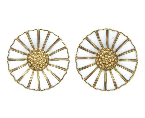Georg Jensen pair of silver-gilt white enamel daisy stud earrings, boxedCondition Report:Good condition, diameter = 18mm