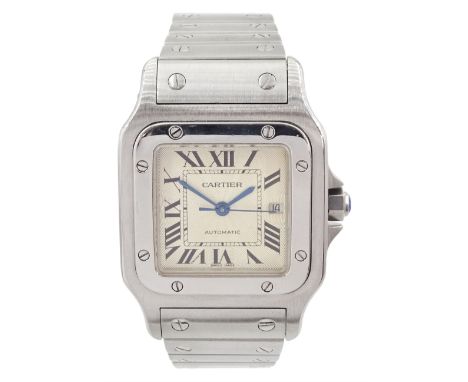 Cartier Santos Galbée gentleman's stainless steel automatic wristwatch, Ref. 2319, silvered guilloche dial with Roman numeral