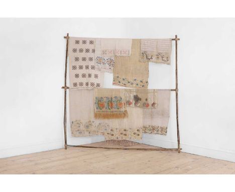 A group of embroidered towels and fragments, 19th century and later, Turkish, including muslin, linen and silk examples, each