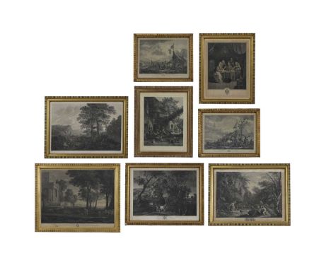 A set of eight landscape prints, late 18th/19th century, to include:'The Waggoner', by John Browne, after Peter Paul Rubens,'