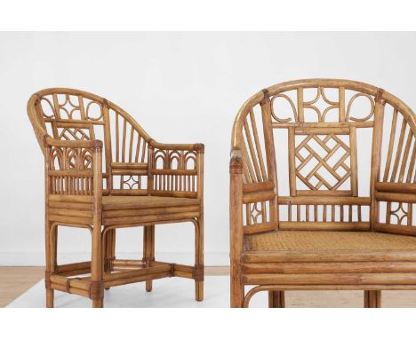 A pair of Brighton Pavilion-type bamboo elbow chairs, 20th century,56cm wide63cm deep89cm high (2)Condition ReportSeat height