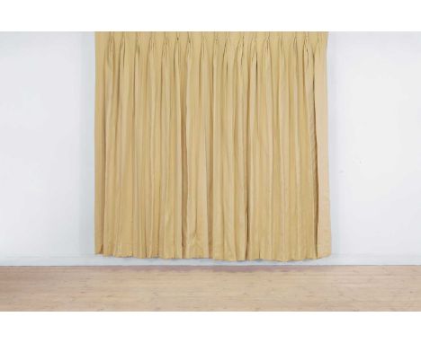 A pair of pale gold striped silk curtains, of recent manufacture, lined and interlined,each length 220cm wide (pleated edge)2
