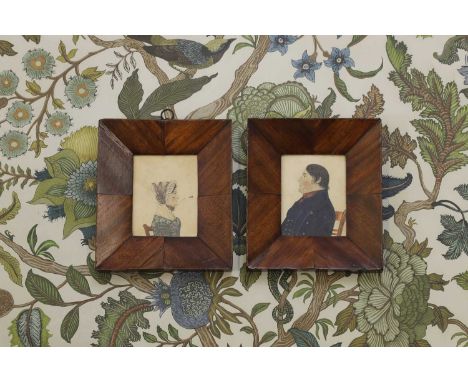 British School (19th century) A pair of portraitspencil, watercolour and ink on paper11 x 9cm, each glazed and in a mahogany-