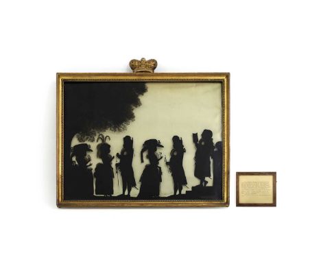 Attributed to Charles Rosenberg (1745-1844), a George III reverse-painted glass silhouette group, said to depict three Royal 