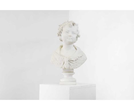 Enrico Braga (Italian, 1841-1919), a white marble bust of a girl, signed 'E Braga Milano',28cm wide19cm deep48cm highConditio