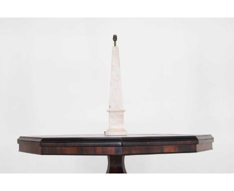 An alabaster obelisk table lamp, 20th century,16.5cm wide16.5cm deep78cm highCondition ReportPat Test Passed