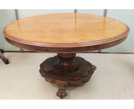A Victorian mahogany dining table with circular tilt top on octagonal baluster column, diameter 53" 