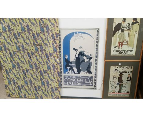 A large framed reproduction Aubrey Hammond 'To The Convert Halls' poster, framed and glazed; 2 other vintage posters and a se