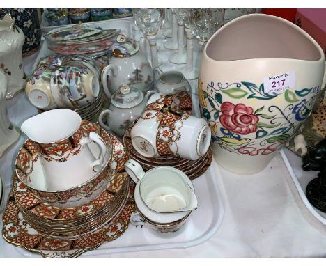 A 1960's Poole pottery vase; an Edwardian Japan pattern part tea set, 30 pieces approx.; a Japanese eggshell part tea set 