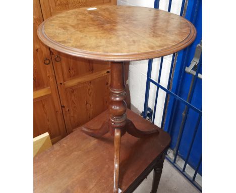 A Victorian burr walnut circular occasional table on turned column and triple splay feet 