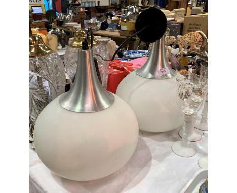 A 1960's/70's pair of mushroom shaped light pendants, one damaged 
