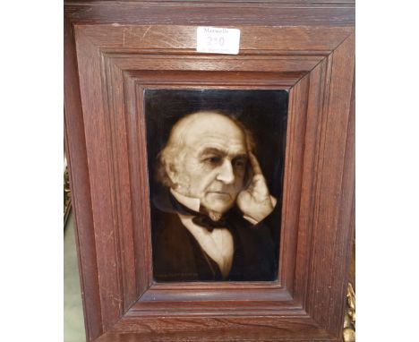 A bust portrait on ceramic tile of Gladstone after Geo Cartlidge by Sherwin &amp; Cotton 