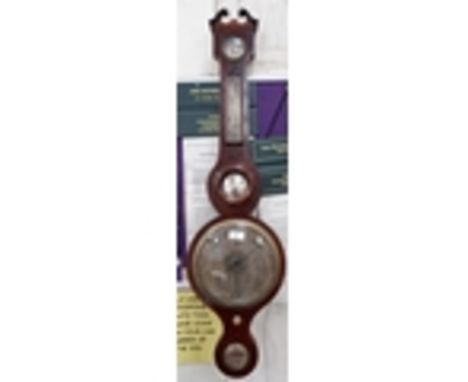 A 19th century mahogany cased mercury column barometer with level mirror, thermometer and hygrometer 