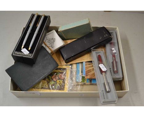 Mixed Lot: various postcards, Parker pens, vintage street map of Cromer, playing cards etc