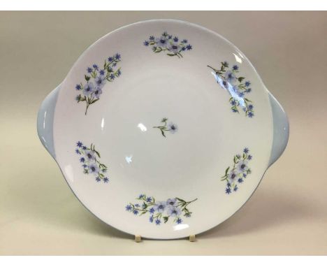 SHELLEY TEA SERVICE, BLUE ROCK PATTERN comprising six cups, six saucers, six side plates, cake plate, sugar bowl and milk jug