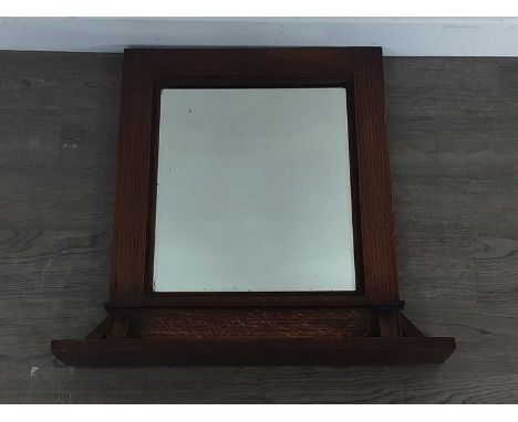 ARTS AND CRAFTS OAK WALL MIRROR with shelf50cm high, 50cm wide