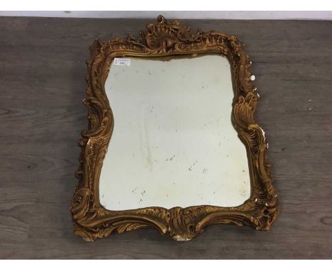 GILT FRAMED WALL MIRROR, ALONG WITH TWO OTHER WALL MIRRORS the gilt framed mirror of Chippendale designlargest 49cm x 107cmQt